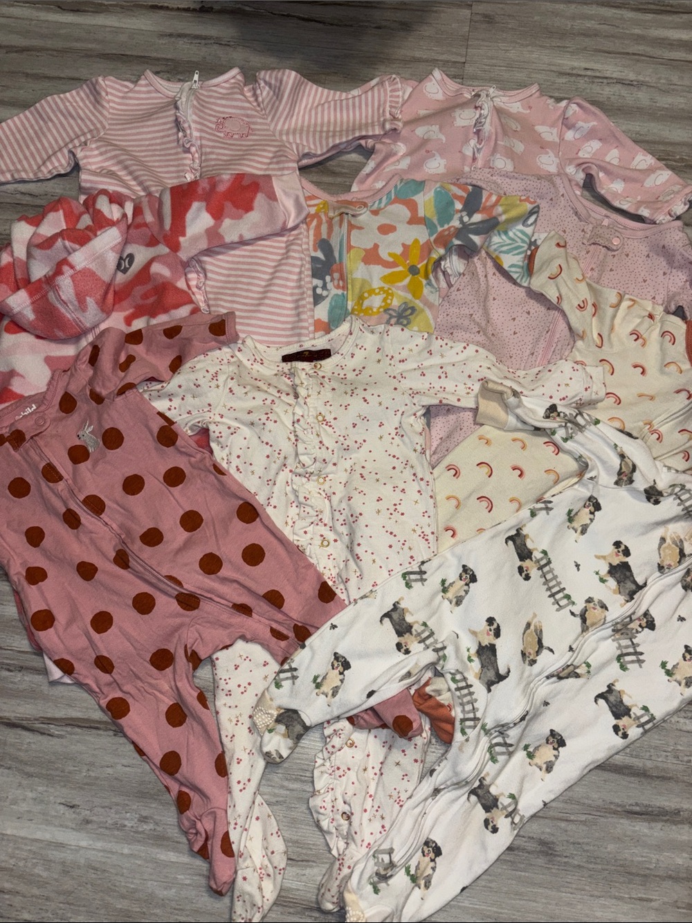 Burt's Bees Baby Mixed Pink, White and Multi Print Baby Footie Lot
